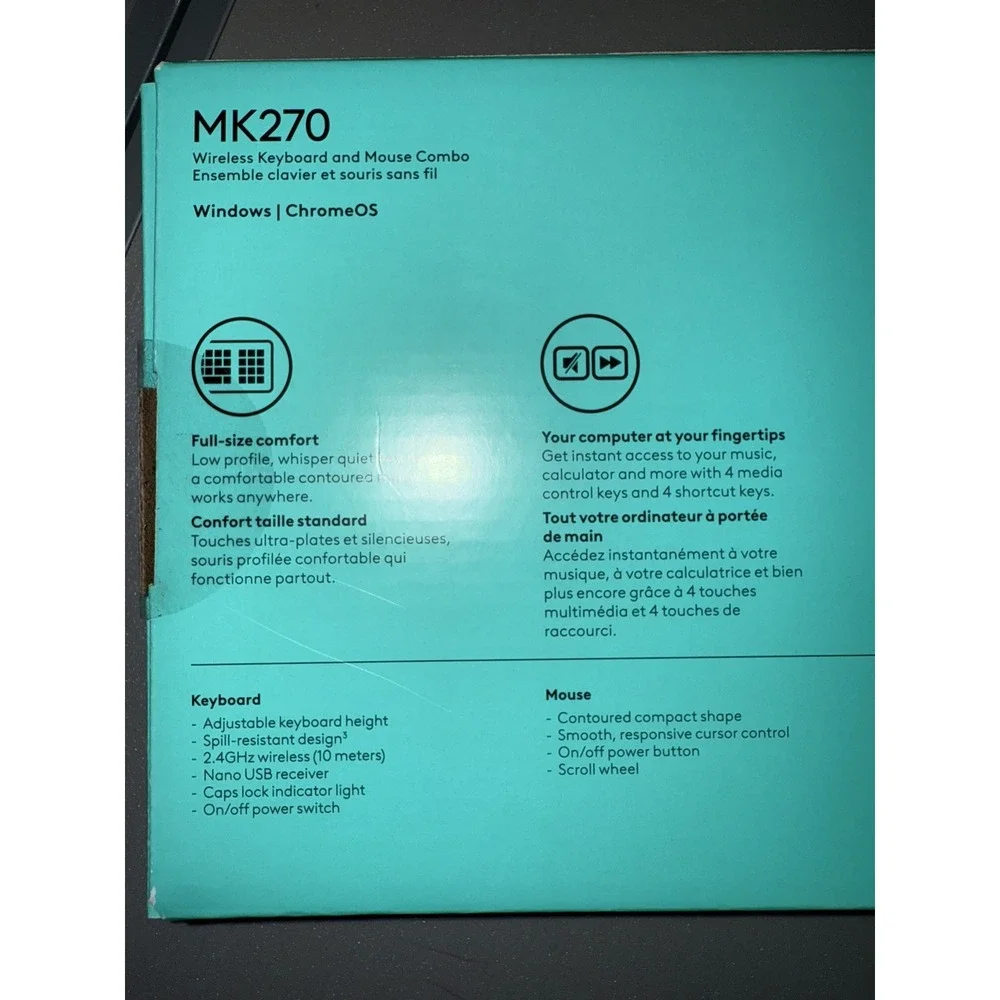 Logitech MK270 Wireless Keyboard Mouse Comb 2.4GHz USB Receiver Windows ChromeOS
